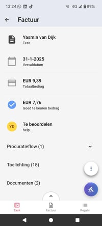 Facturenscherm voor budgethouders mobiel